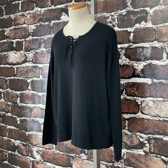J. Jill Sweater Pullover Black Knit Lace Front Size Medium - Picture 6 of 13